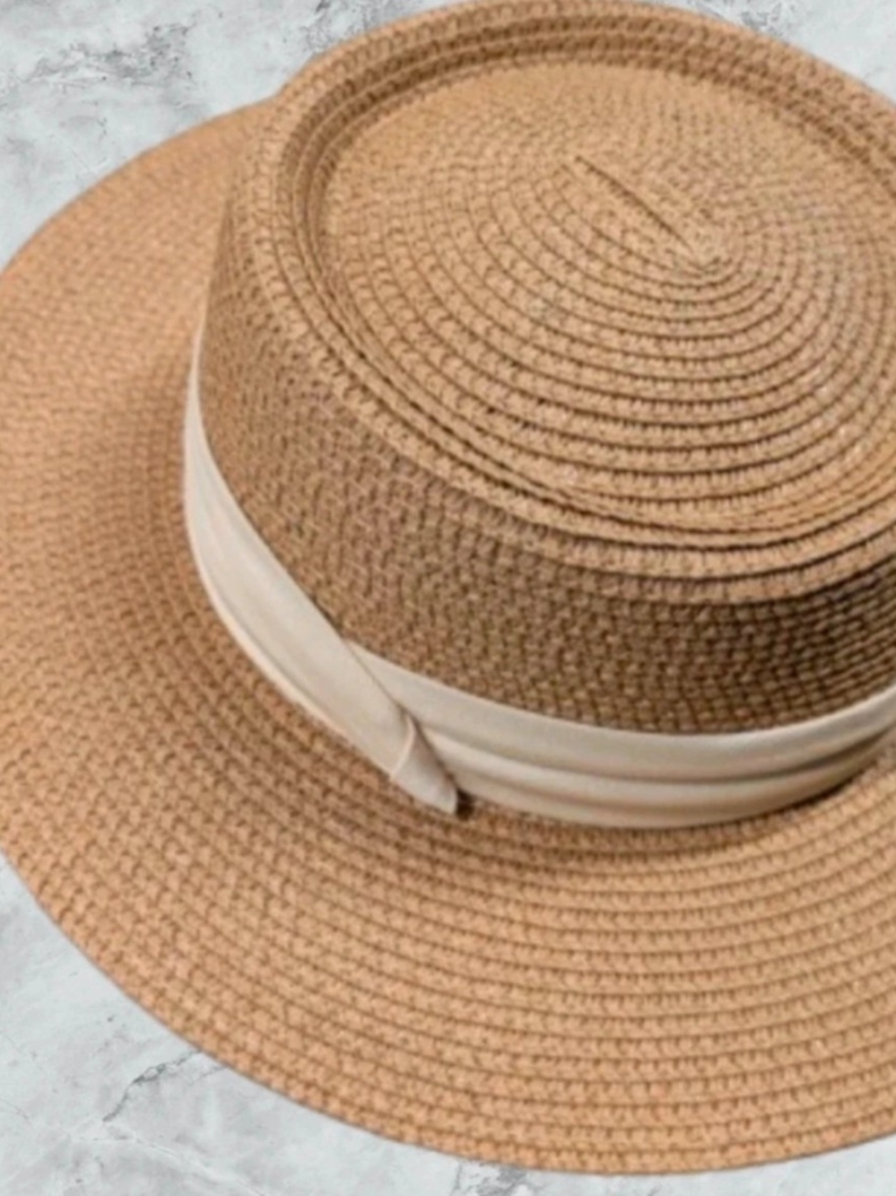 YNS Generic Tan Straw Sun Hat with Cream Band